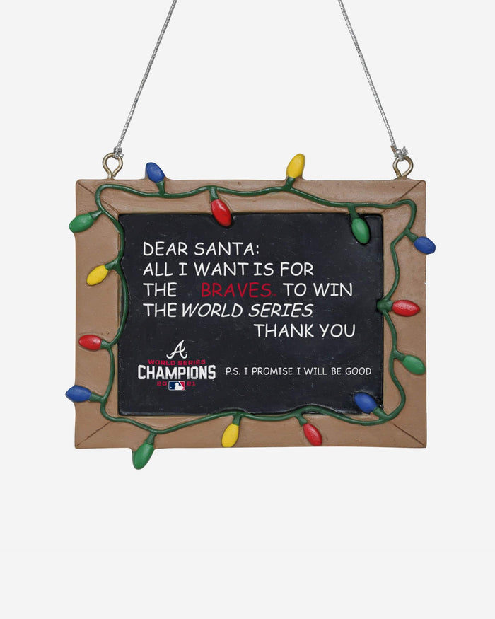 Atlanta Braves 2021 World Series Champions Resin Chalkboard Sign Ornament FOCO - FOCO.com