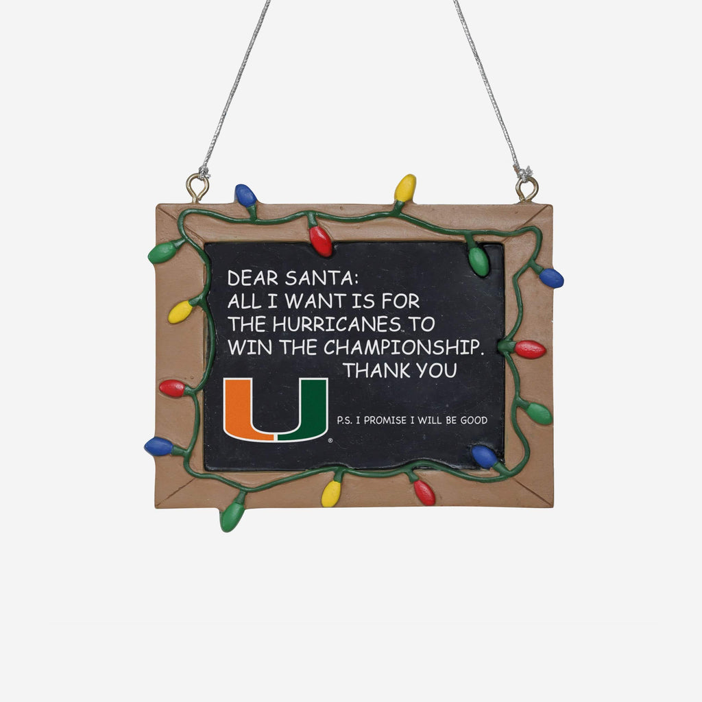 Miami Hurricanes Resin Chalkboard Sign Ornament FOCO - FOCO.com
