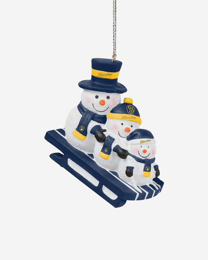 Milwaukee Brewers Sledding Snowmen Ornament FOCO - FOCO.com