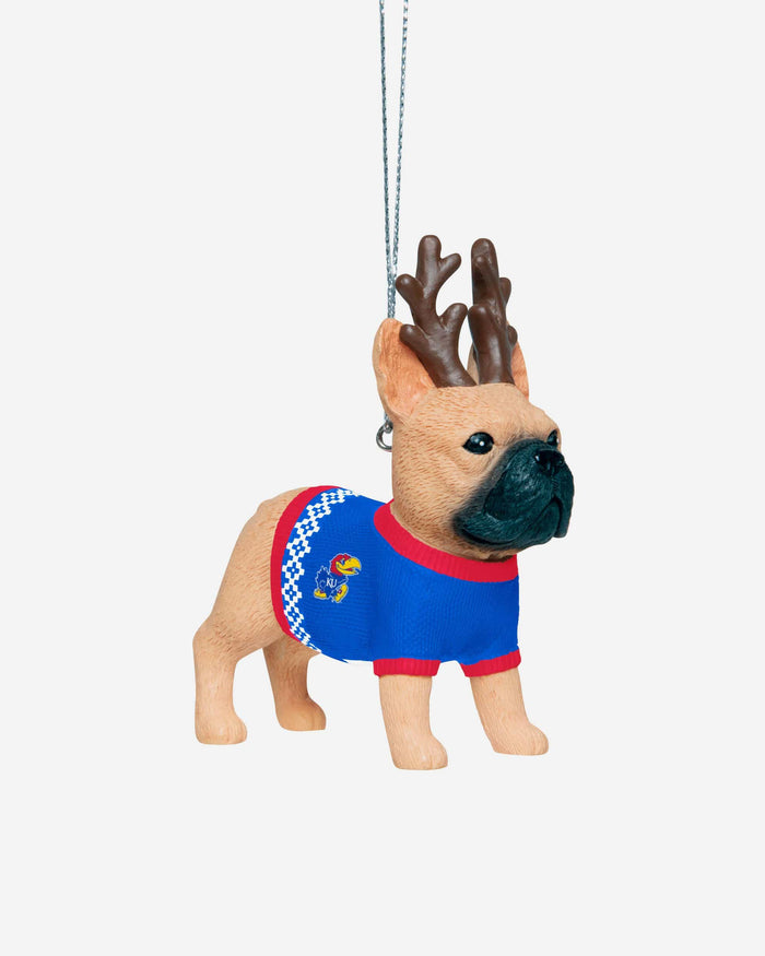 Kansas Jayhawks French Bulldog Wearing Sweater Ornament FOCO - FOCO.com