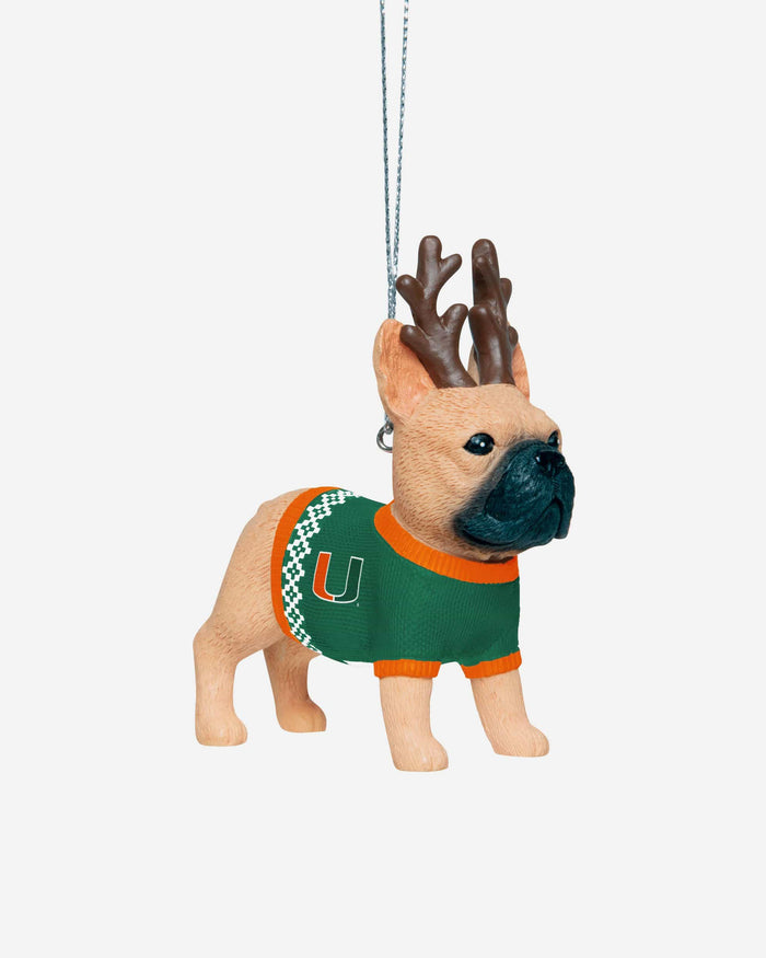 Miami Hurricanes French Bulldog Wearing Sweater Ornament FOCO - FOCO.com