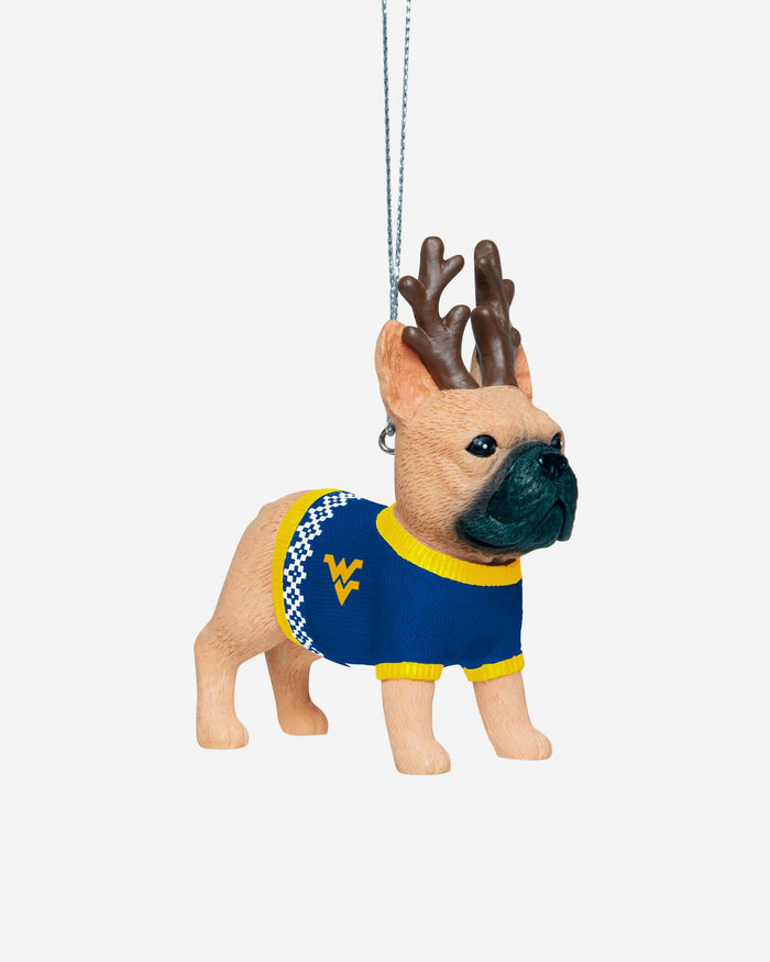 West Virginia Mountaineers French Bulldog Wearing Sweater Ornament FOCO - FOCO.com