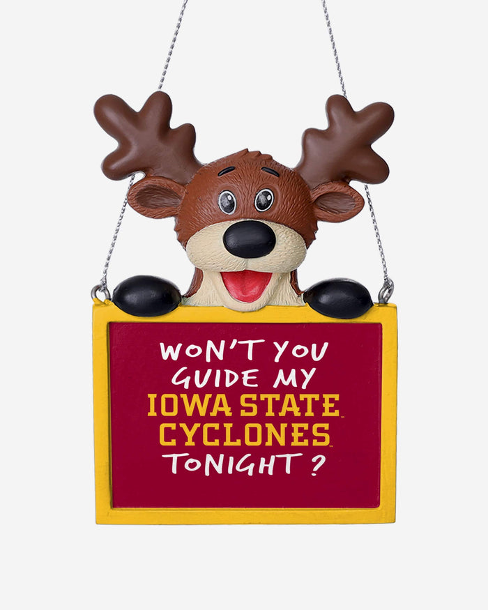 Iowa State Cyclones Reindeer With Sign Ornament FOCO - FOCO.com