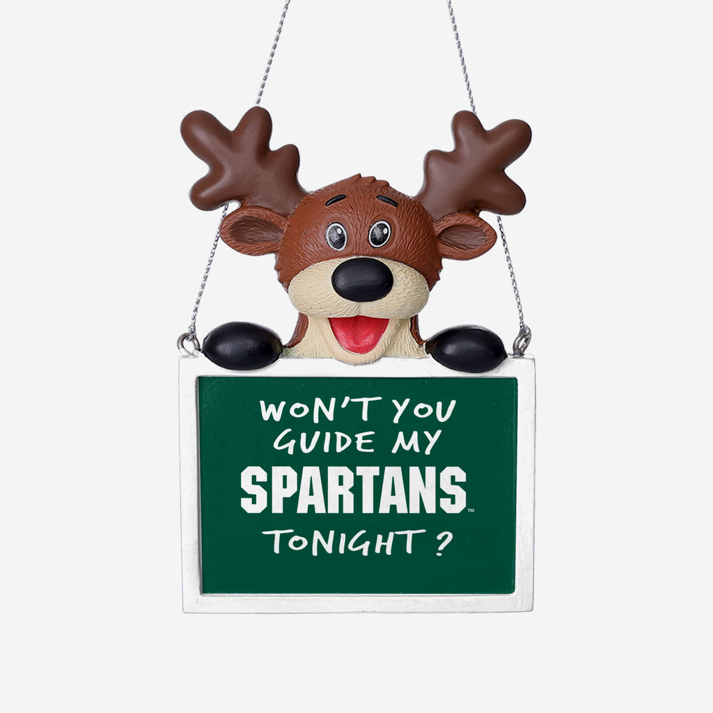 Michigan State Spartans Reindeer With Sign Ornament FOCO - FOCO.com