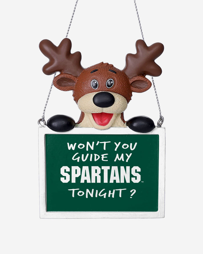 Michigan State Spartans Reindeer With Sign Ornament FOCO - FOCO.com