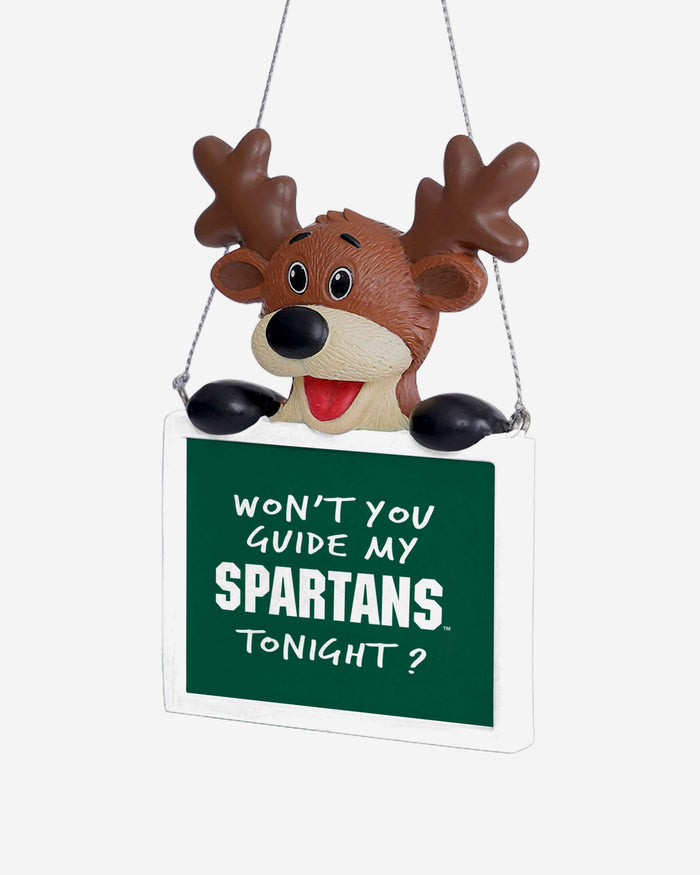 Michigan State Spartans Reindeer With Sign Ornament FOCO - FOCO.com