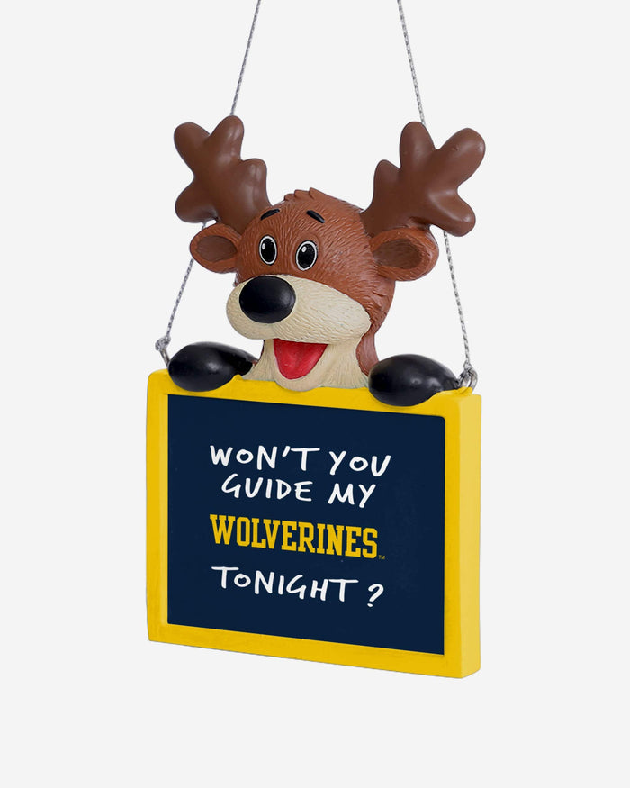 Michigan Wolverines Reindeer With Sign Ornament FOCO - FOCO.com