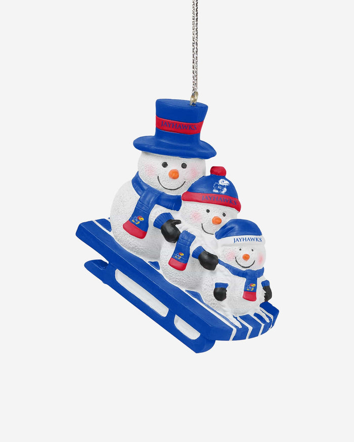 Kansas Jayhawks Sledding Snowmen Ornament FOCO - FOCO.com