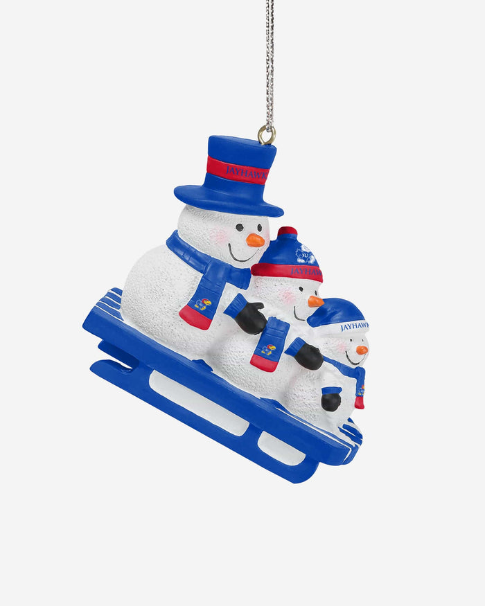 Kansas Jayhawks Sledding Snowmen Ornament FOCO - FOCO.com