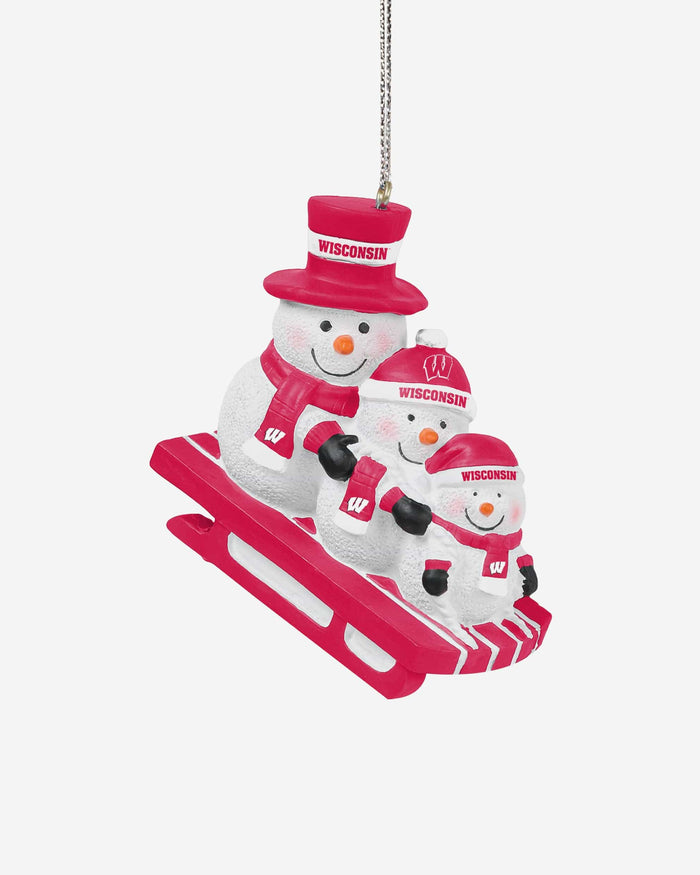 Wisconsin Badgers Sledding Snowmen Ornament FOCO - FOCO.com