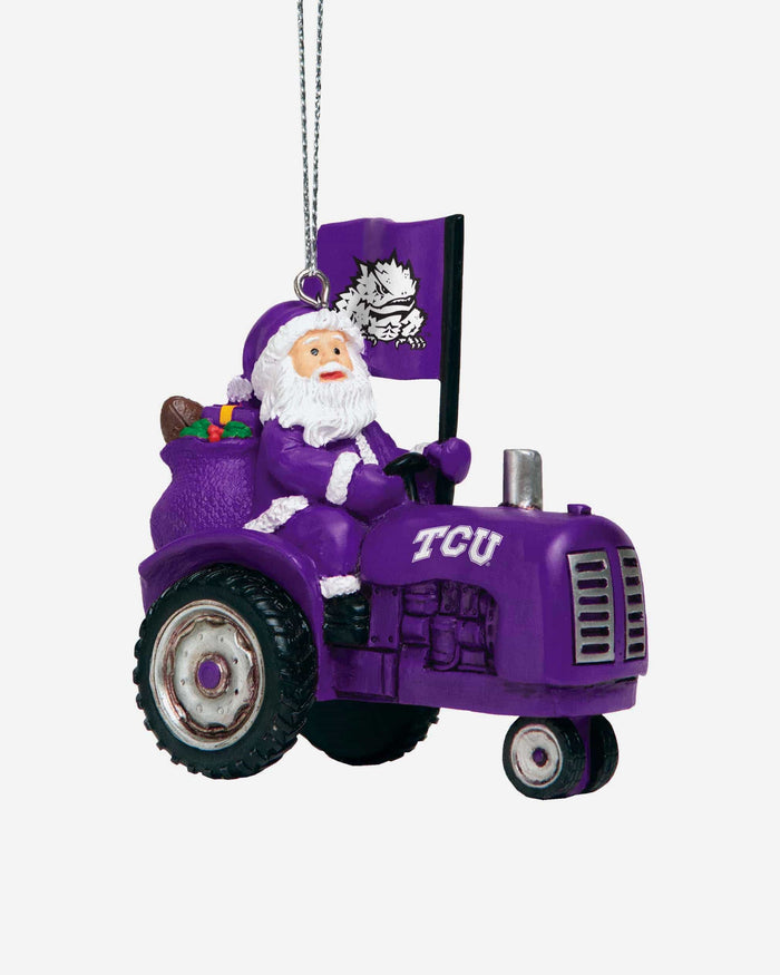 TCU Horned Frogs Santa Riding Tractor Ornament FOCO - FOCO.com