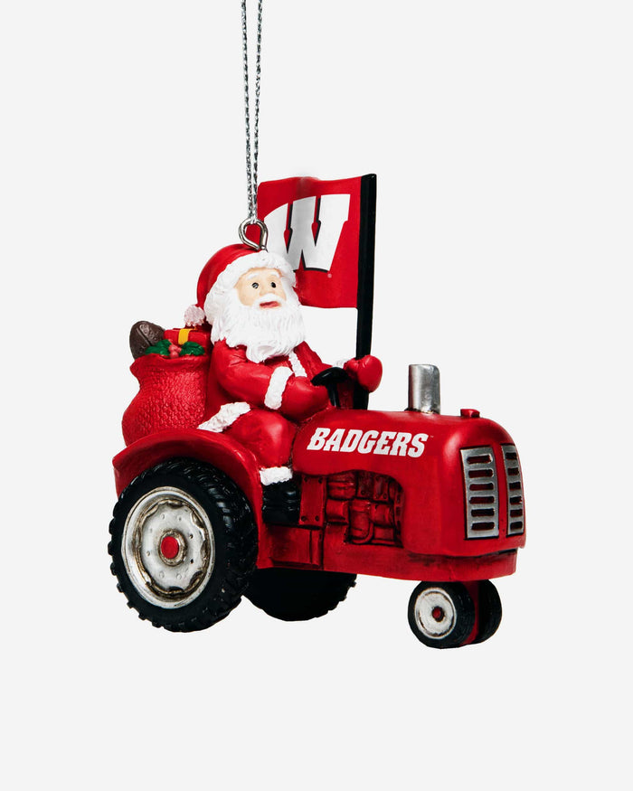 Wisconsin Badgers Santa Riding Tractor Ornament FOCO - FOCO.com
