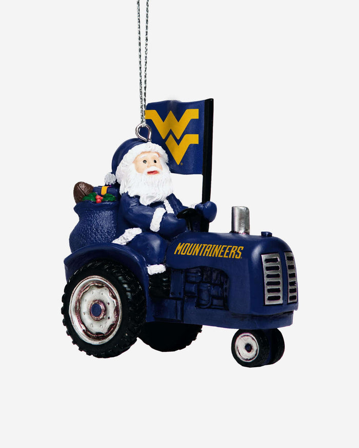 West Virginia Mountaineers Santa Riding Tractor Ornament FOCO - FOCO.com