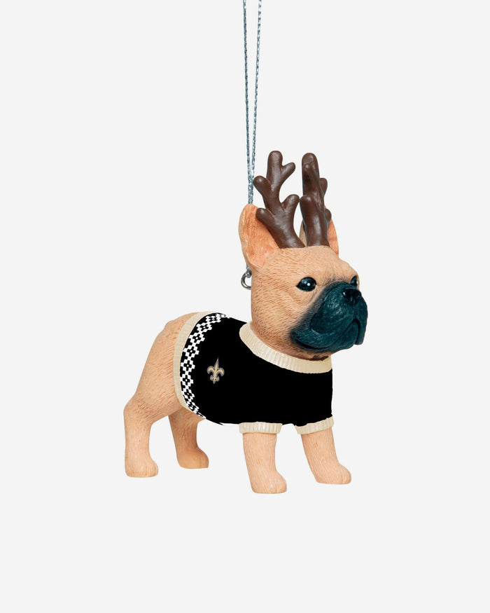 New Orleans Saints French Bulldog Wearing Sweater Ornament FOCO - FOCO.com