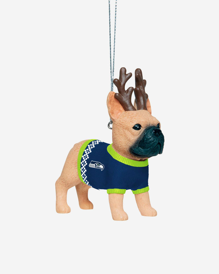 Seattle Seahawks French Bulldog Wearing Sweater Ornament FOCO - FOCO.com