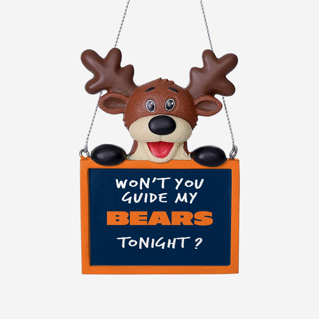 Chicago Bears Reindeer With Sign Ornament FOCO - FOCO.com