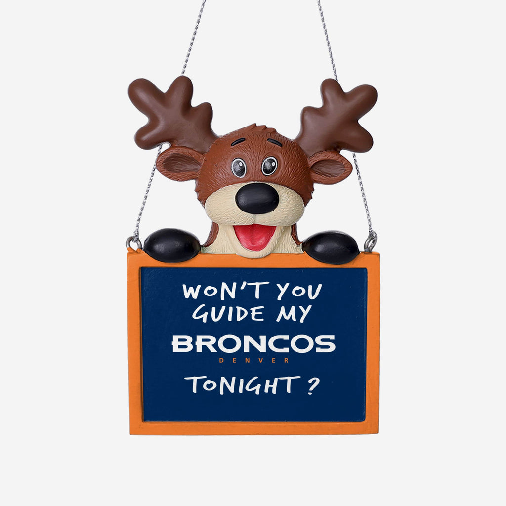 Denver Broncos Reindeer With Sign Ornament FOCO - FOCO.com