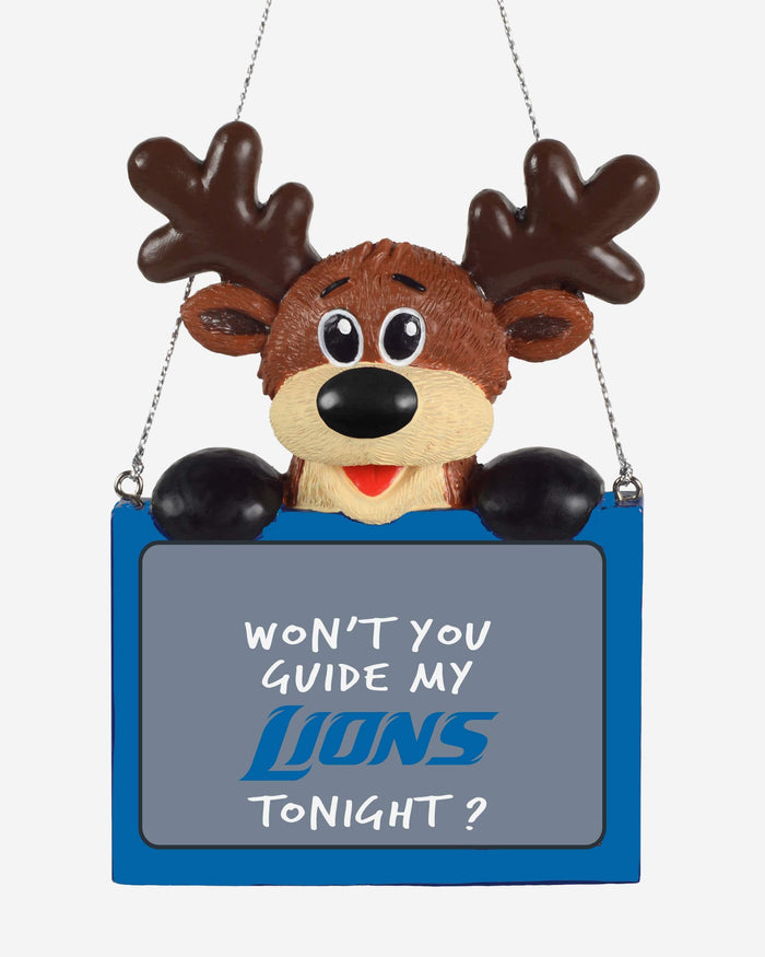 Detroit Lions Reindeer With Sign Ornament FOCO - FOCO.com