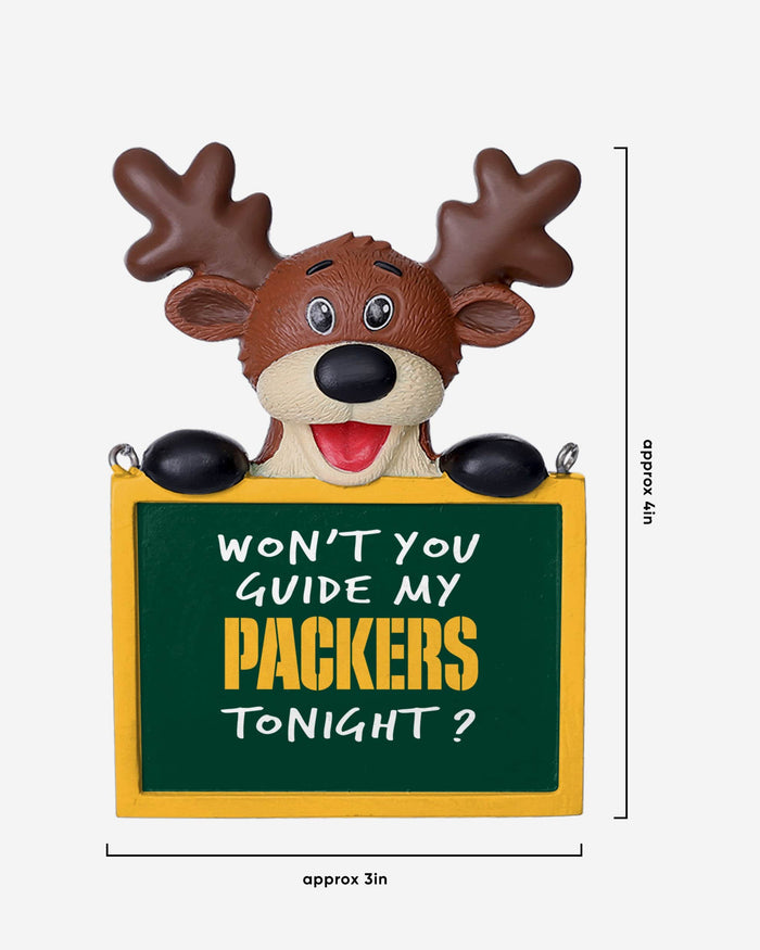 Green Bay Packers Reindeer With Sign Ornament FOCO - FOCO.com
