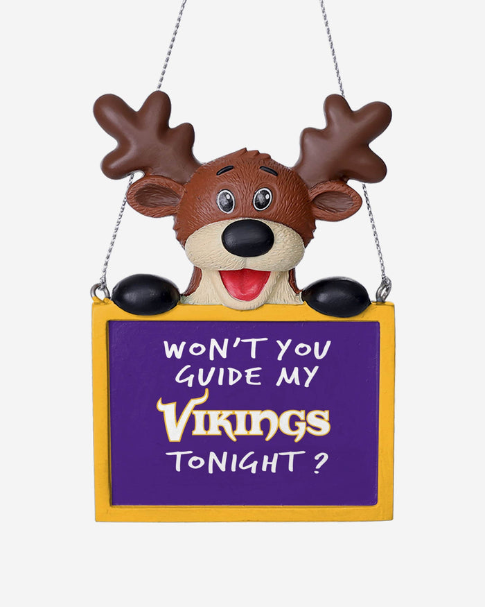 Minnesota Vikings Reindeer With Sign Ornament FOCO - FOCO.com