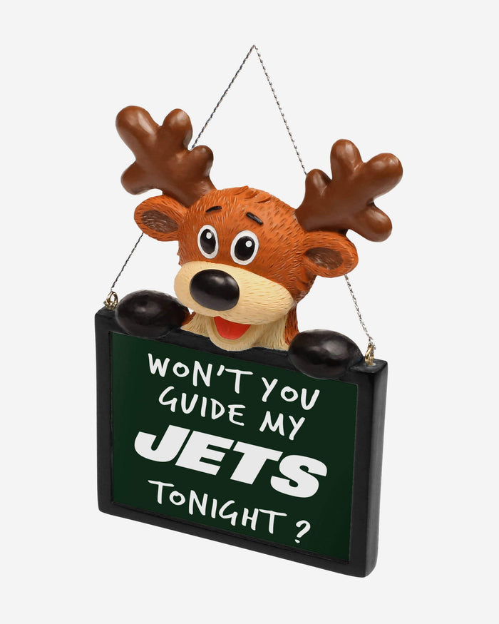 New York Jets Reindeer With Sign Ornament FOCO - FOCO.com
