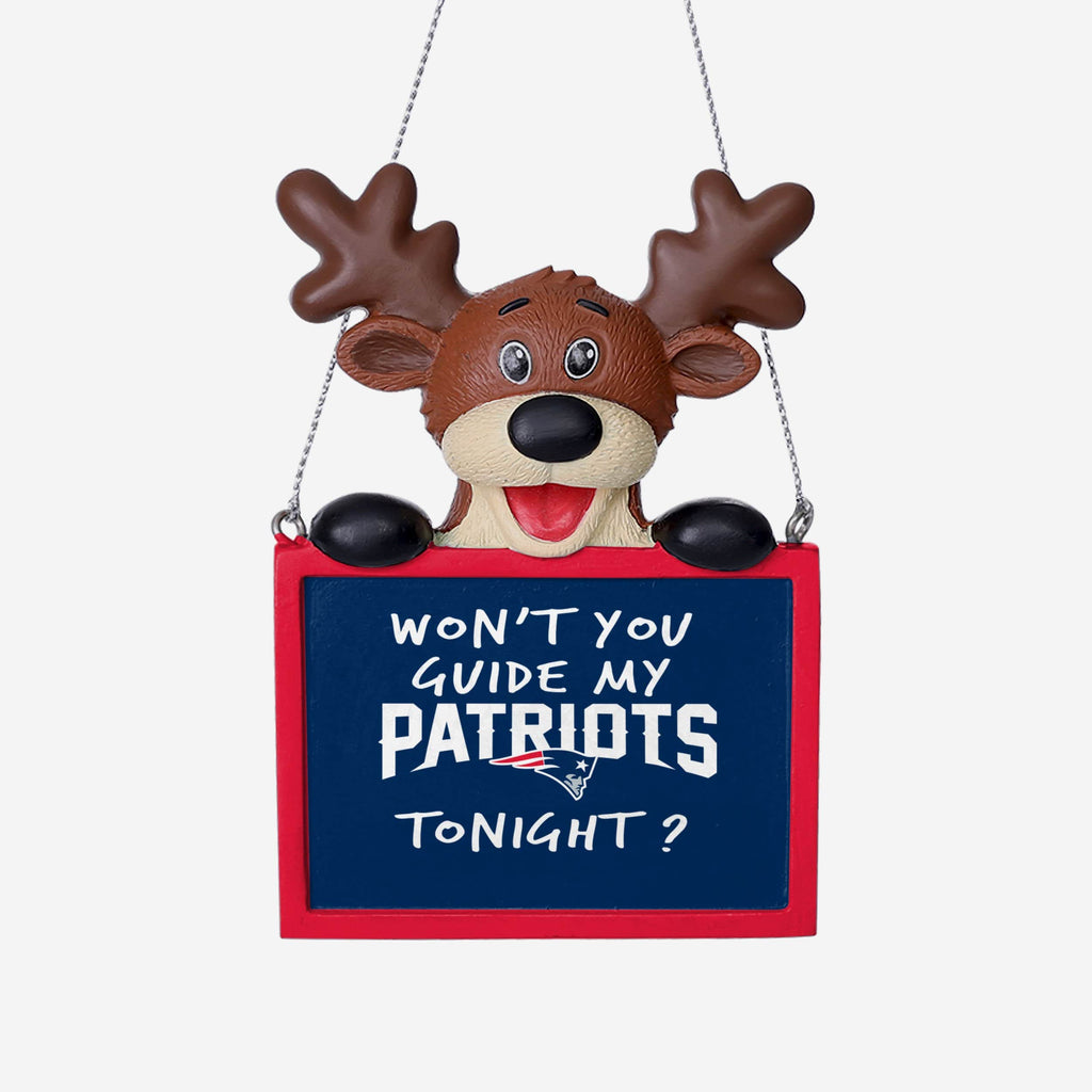 New England Patriots Reindeer With Sign Ornament FOCO - FOCO.com
