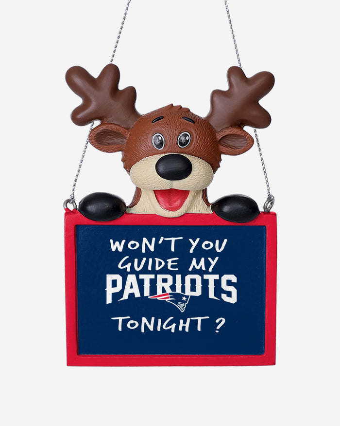 New England Patriots Reindeer With Sign Ornament FOCO - FOCO.com