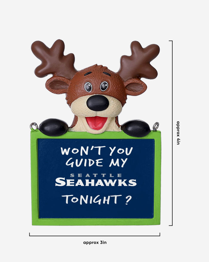 Seattle Seahawks Reindeer With Sign Ornament FOCO - FOCO.com
