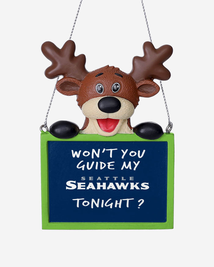 Seattle Seahawks Reindeer With Sign Ornament FOCO - FOCO.com