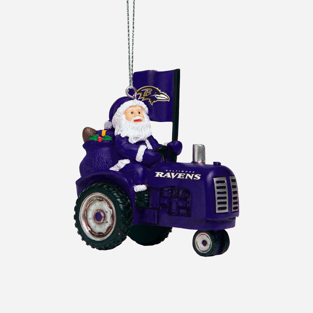 Baltimore Ravens Santa Riding Tractor Ornament FOCO - FOCO.com