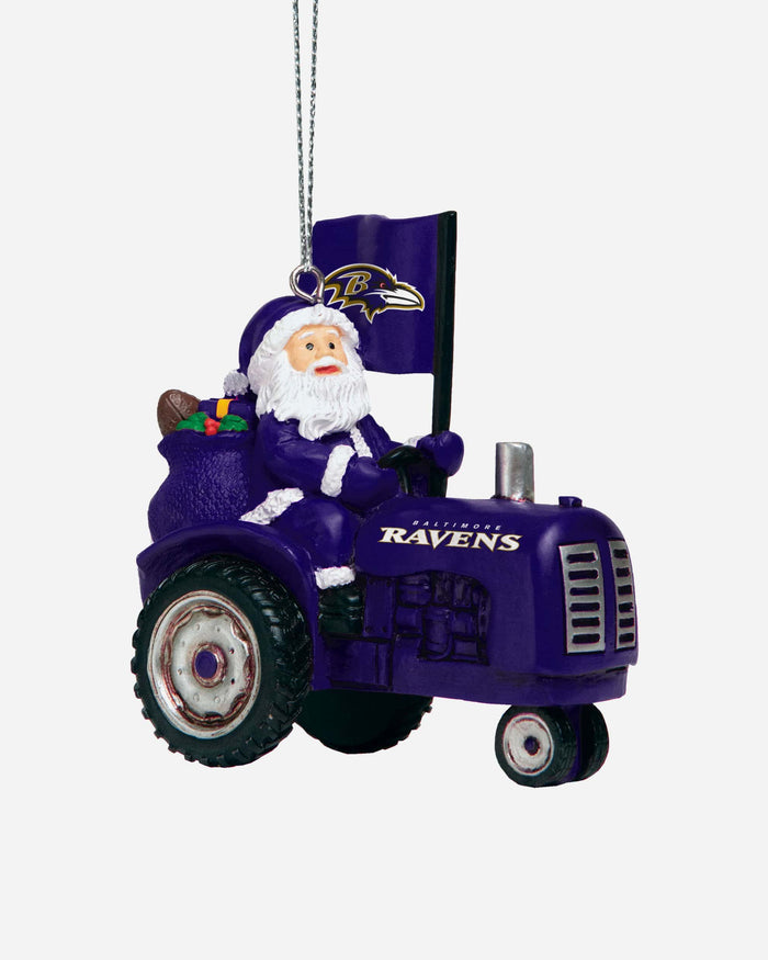 Baltimore Ravens Santa Riding Tractor Ornament FOCO - FOCO.com