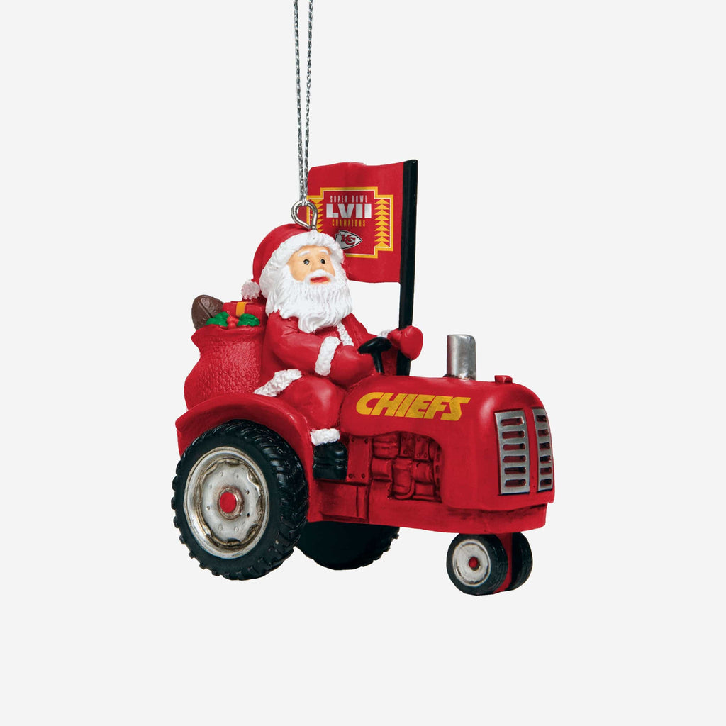 Kansas City Chiefs Super Bowl LVII Champions Santa Riding Tractor Ornament FOCO - FOCO.com