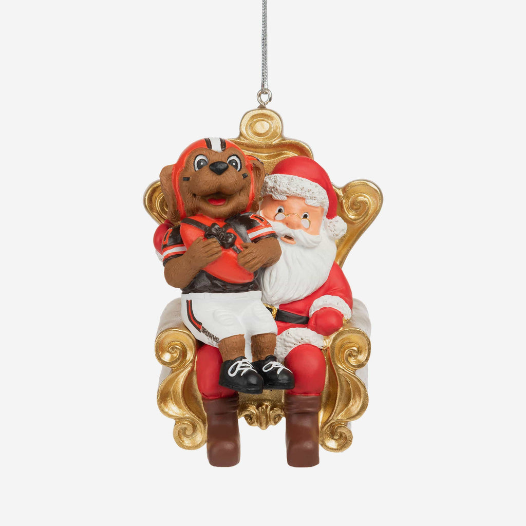 Chomps Cleveland Browns Mascot On Santa's Lap Ornament FOCO - FOCO.com