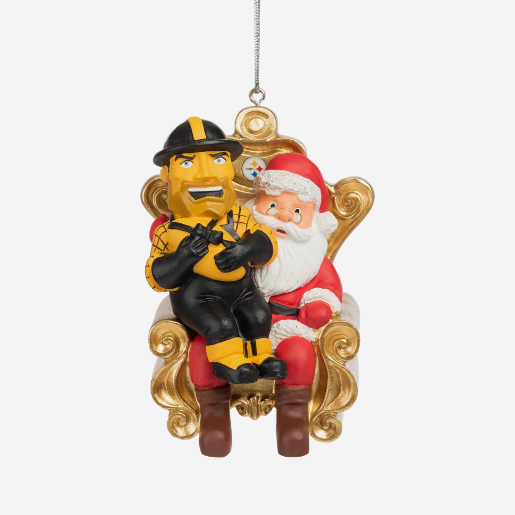 Steely McBeam Pittsburgh Steelers Mascot On Santa's Lap Ornament FOCO - FOCO.com