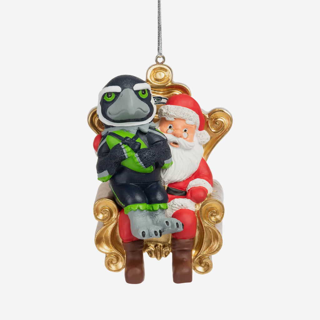 Blitz Seattle Seahawks Mascot On Santa's Lap Ornament FOCO - FOCO.com