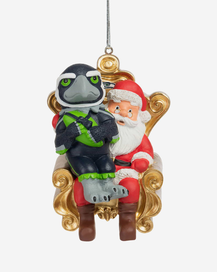 Blitz Seattle Seahawks Mascot On Santa's Lap Ornament FOCO - FOCO.com