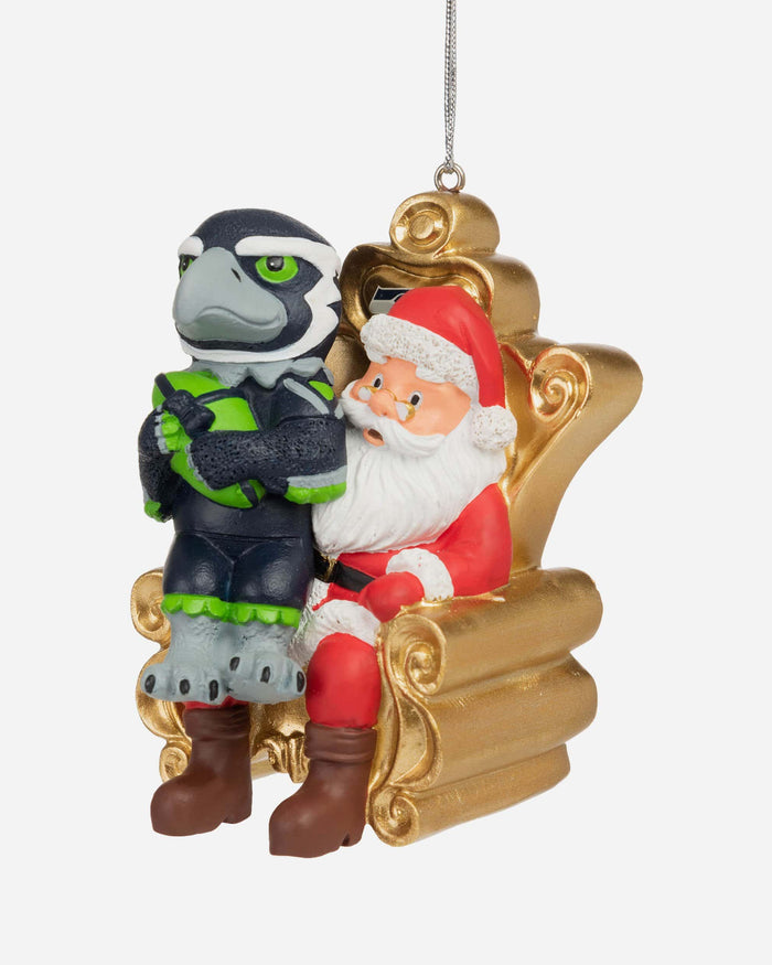 Blitz Seattle Seahawks Mascot On Santa's Lap Ornament FOCO - FOCO.com