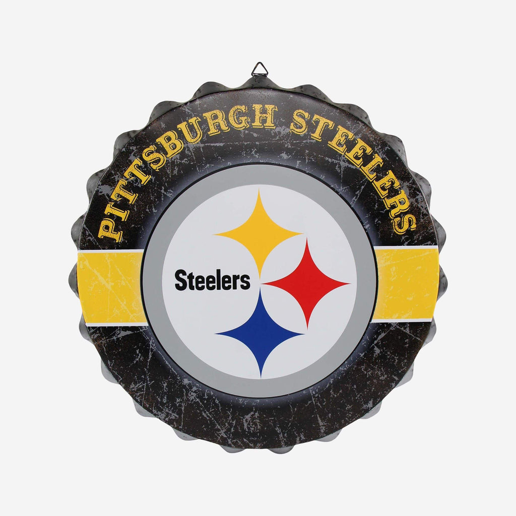 Pittsburgh Steelers Metal Distressed Bottle Cap Sign FOCO - FOCO.com