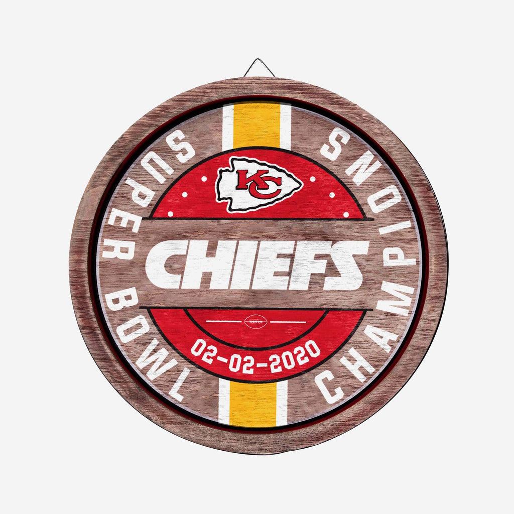 Kansas City Chiefs Super Bowl LIV Champions Wooden Barrel Sign FOCO - FOCO.com