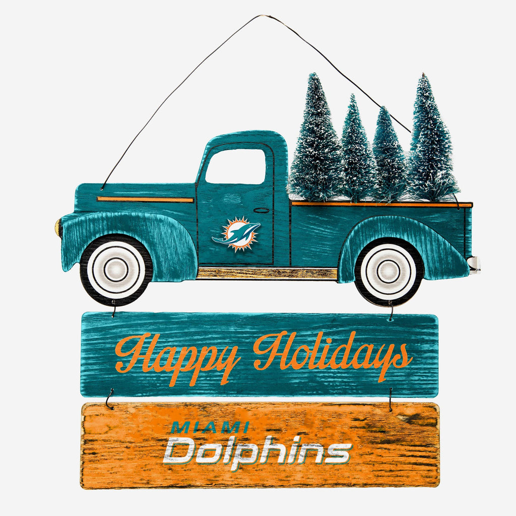 Miami Dolphins Wooden Truck With Tree Sign FOCO - FOCO.com