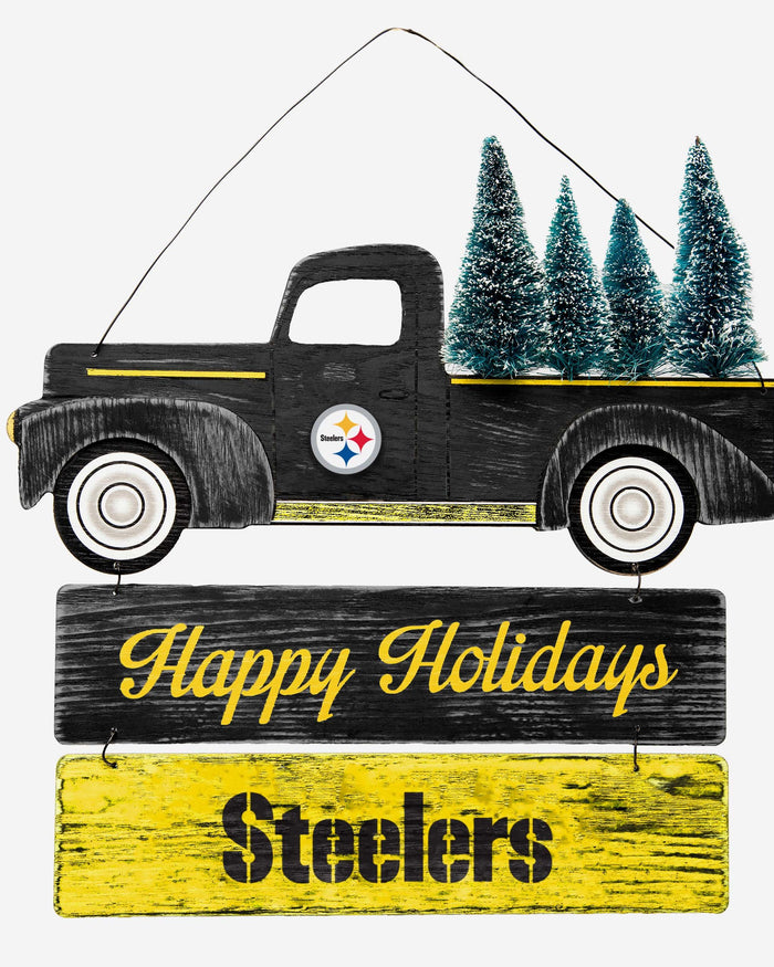 Pittsburgh Steelers Wooden Truck With Tree Sign FOCO - FOCO.com