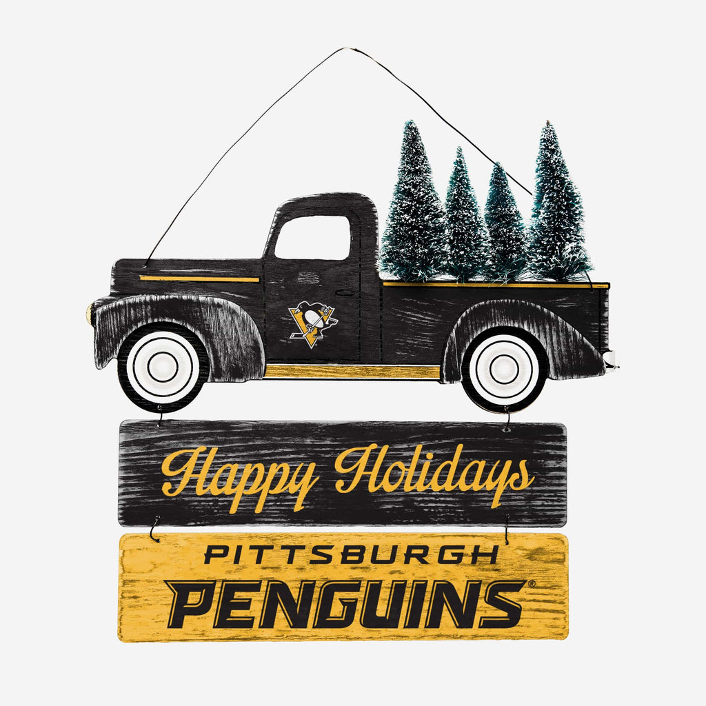 Pittsburgh Penguins Wooden Truck With Tree Sign FOCO - FOCO.com