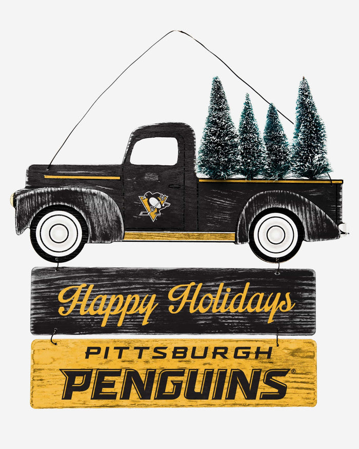 Pittsburgh Penguins Wooden Truck With Tree Sign FOCO - FOCO.com