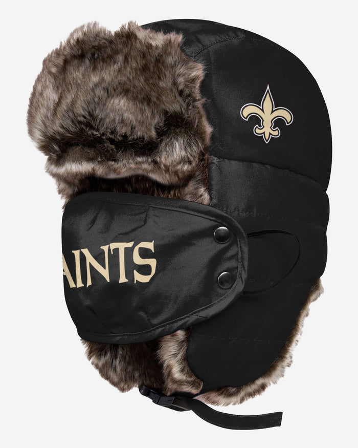 New Orleans Saints Big Logo Trapper Hat With Face Cover FOCO - FOCO.com
