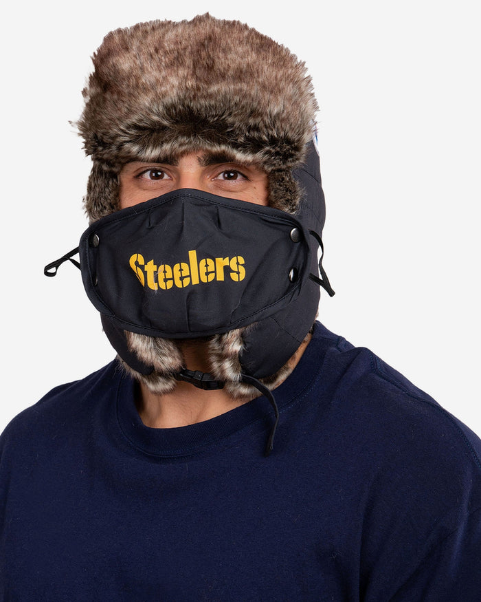 Pittsburgh Steelers Big Logo Trapper Hat With Face Cover FOCO - FOCO.com