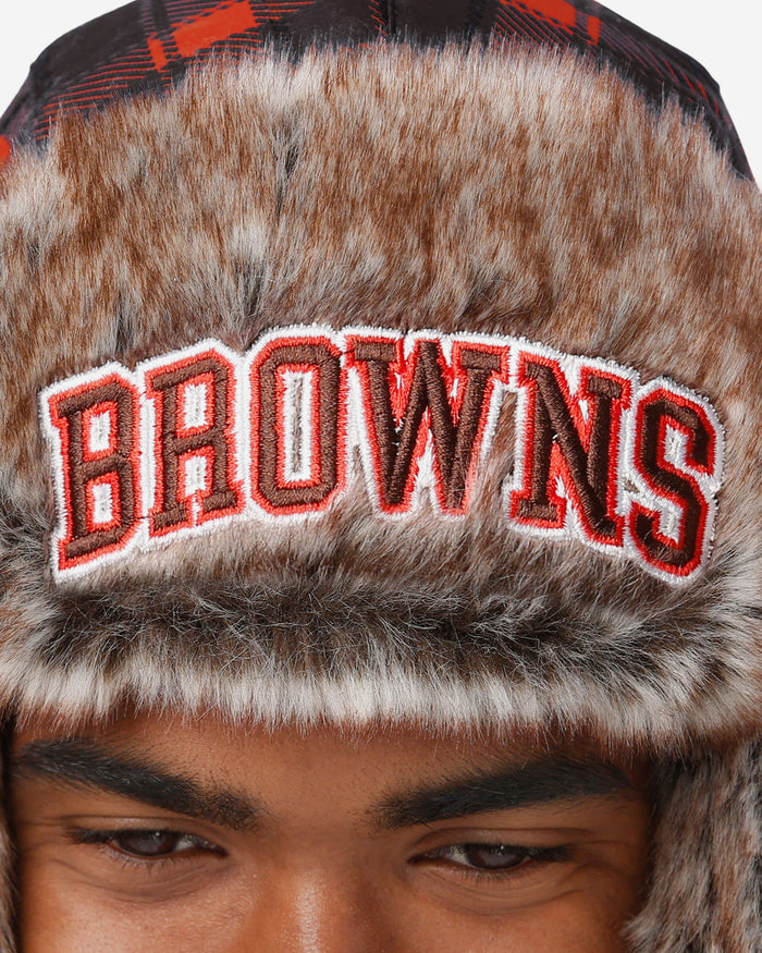 Cleveland Browns NFL Wordmark Flannel Trapper Hat FOCO - FOCO.com