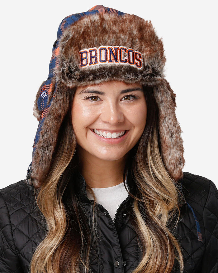 Denver Broncos NFL Wordmark Flannel Trapper Hat FOCO - FOCO.com