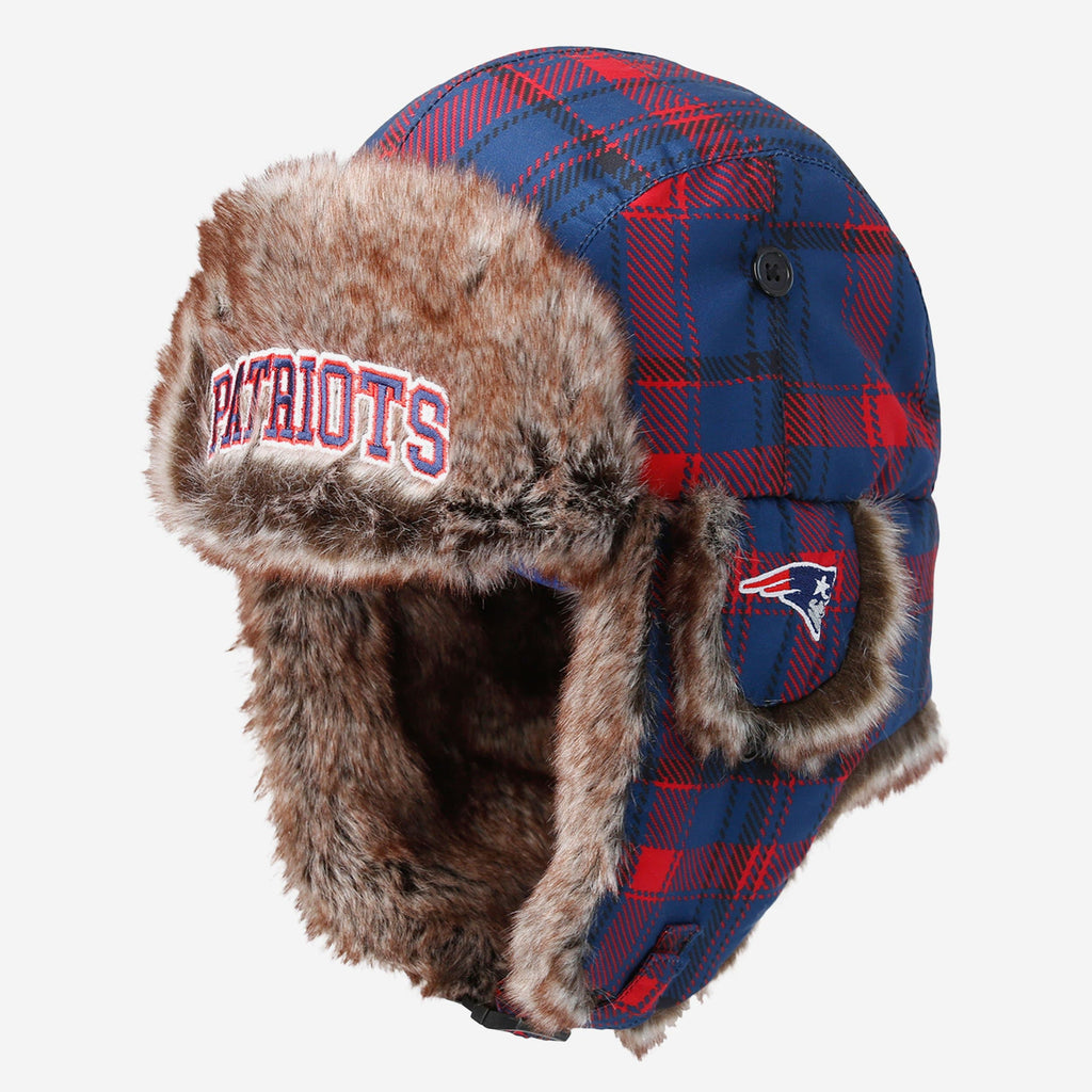 New England Patriots NFL Wordmark Flannel Trapper Hat FOCO - FOCO.com
