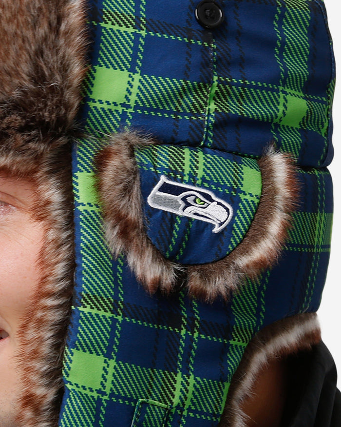 Seattle Seahawks NFL Wordmark Flannel Trapper Hat FOCO - FOCO.com