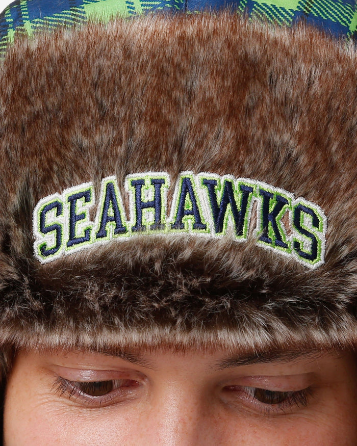 Seattle Seahawks NFL Wordmark Flannel Trapper Hat FOCO - FOCO.com